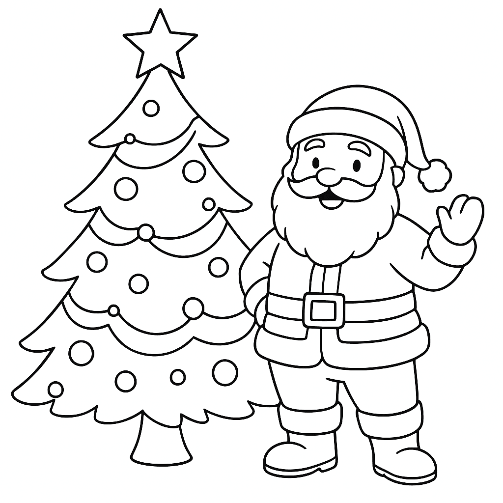 Weihnachtsbaum und Weihnachtsmann Ausmalbild