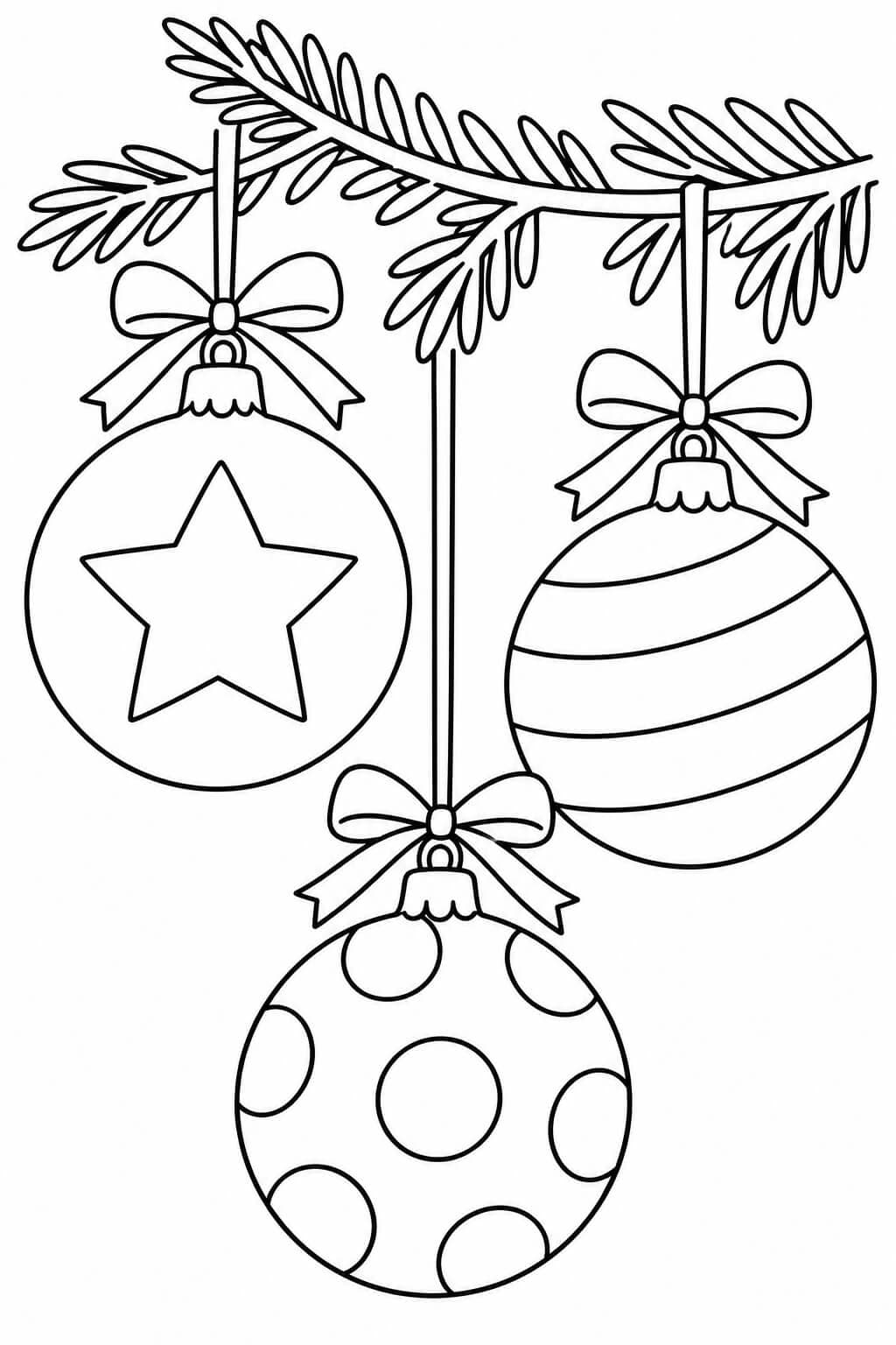Weihnachtskugeln Ausmalbild für Kinder – einfache Malvorlage für Kinder