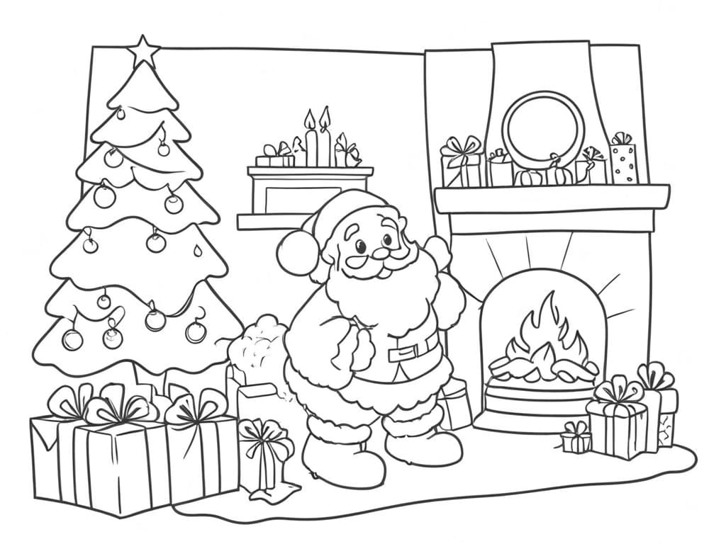 Weihnachtsmann am Kamin Ausmalbild