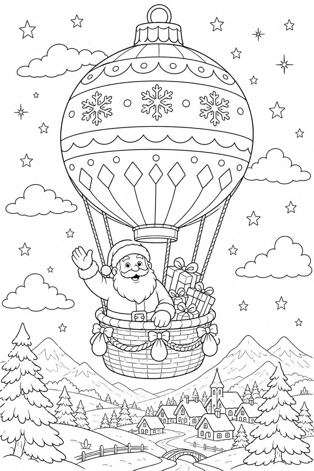 Weihnachtsmann im Weihnachtskugel Ballon Ausmalbild