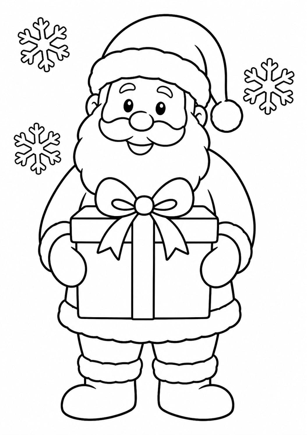 Weihnachtsmann mit großem Geschenk Ausmalbild