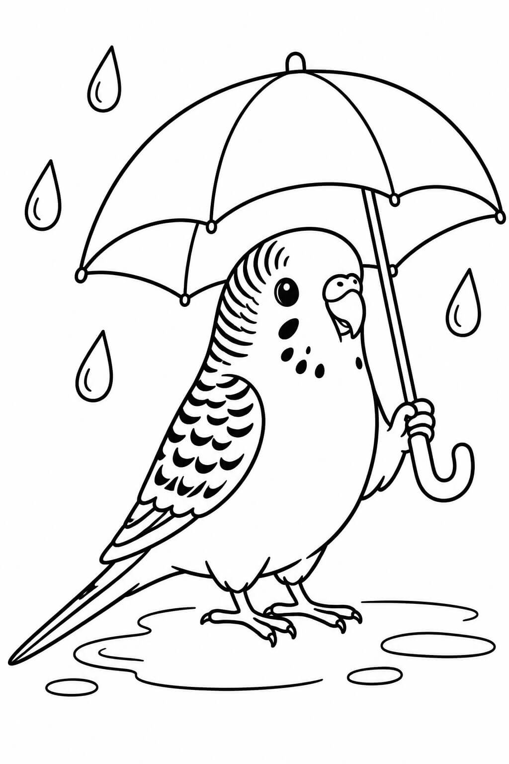 Wellensittich mit Regenschirm Ausmalbild