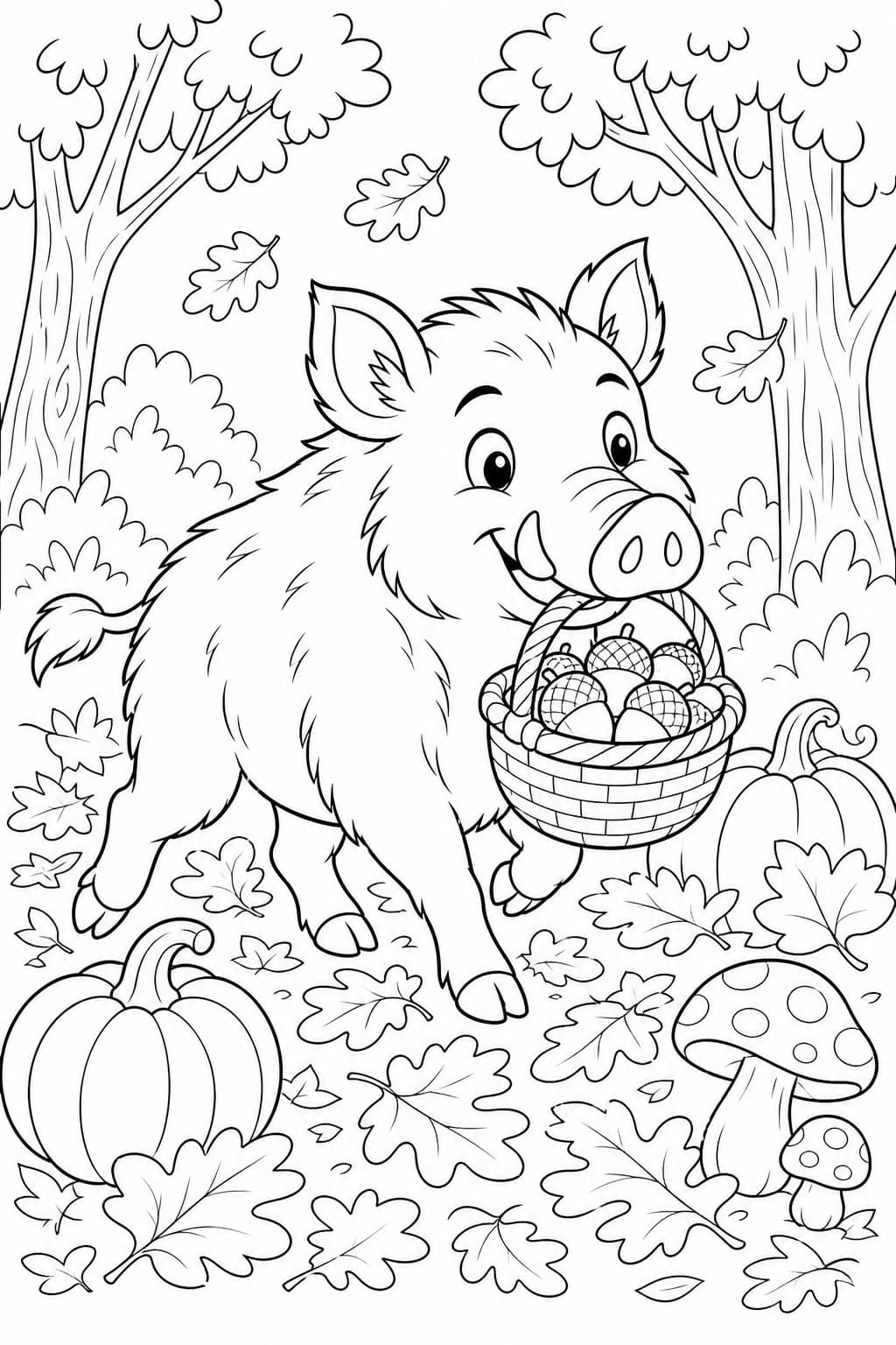 Wildschwein im Herbst Ausmalbild
