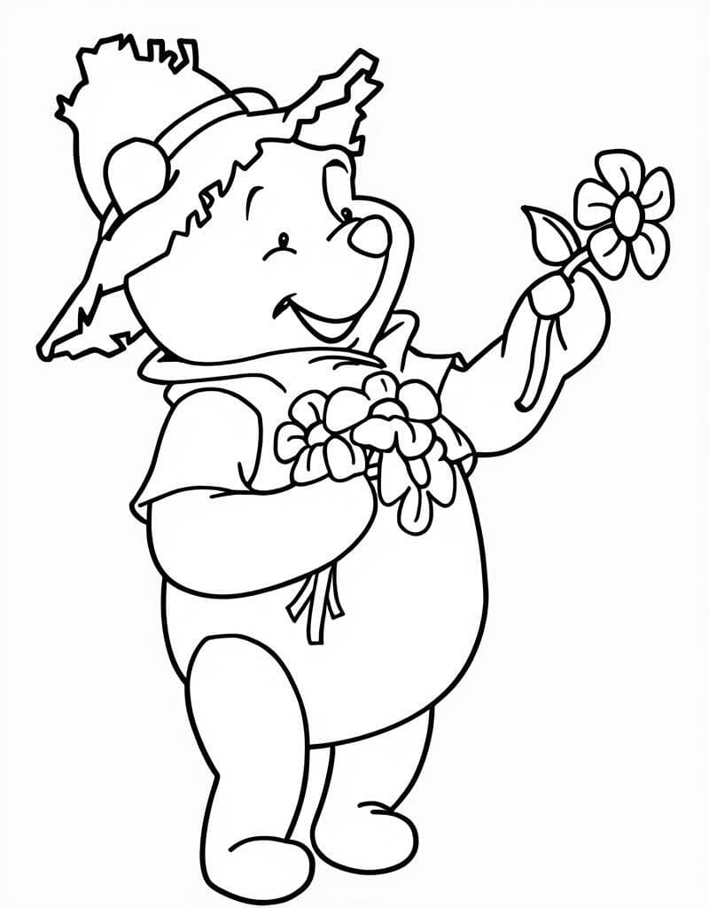 Winnie Puuh mit Blumen Ausmalbild