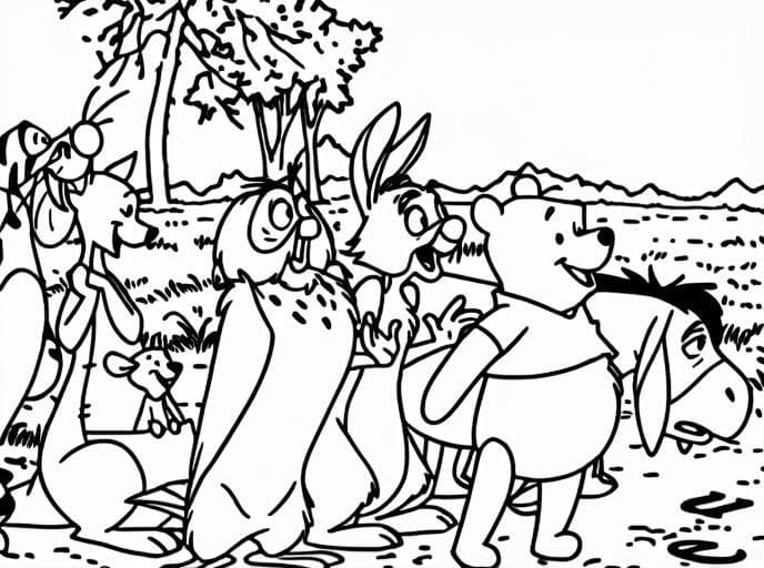 Winnie Puuh mit seiner Truppe Ausmalbild