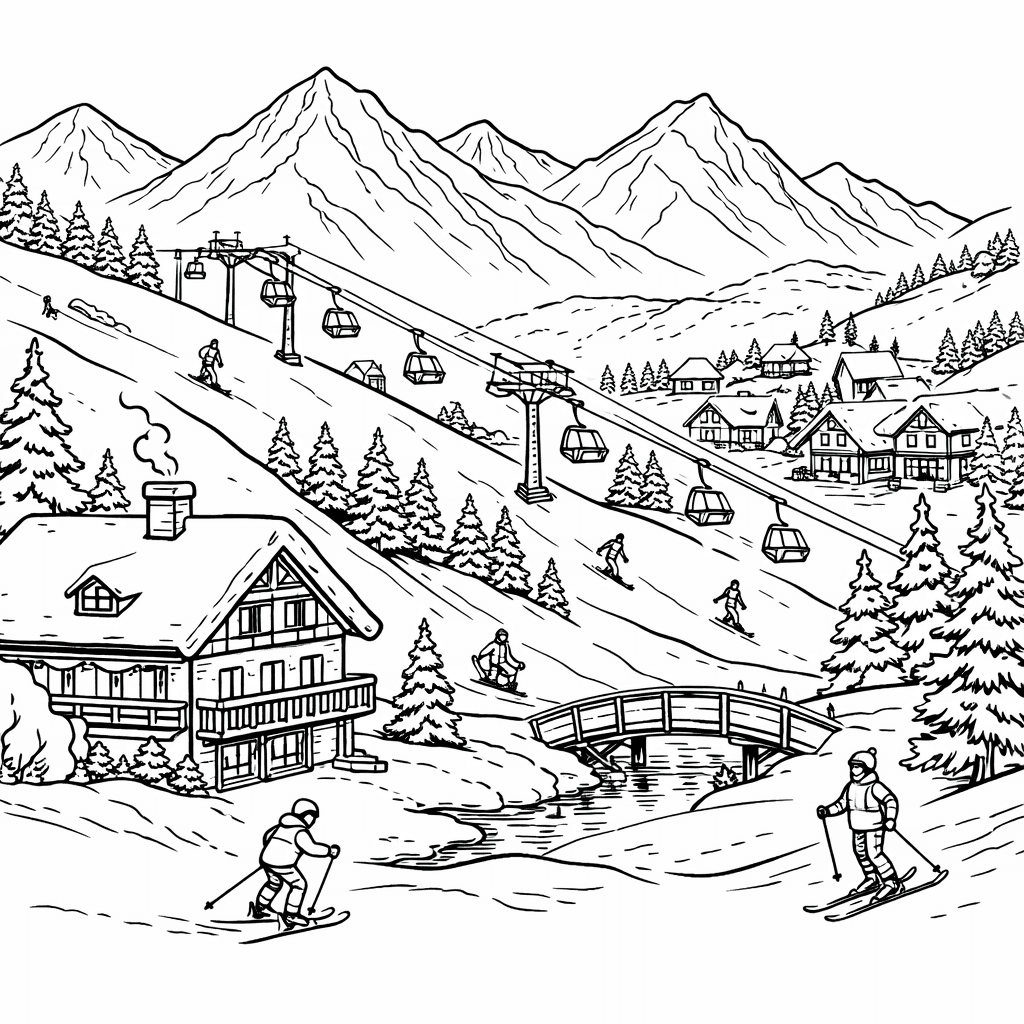 Skigebiet Ausmalbild