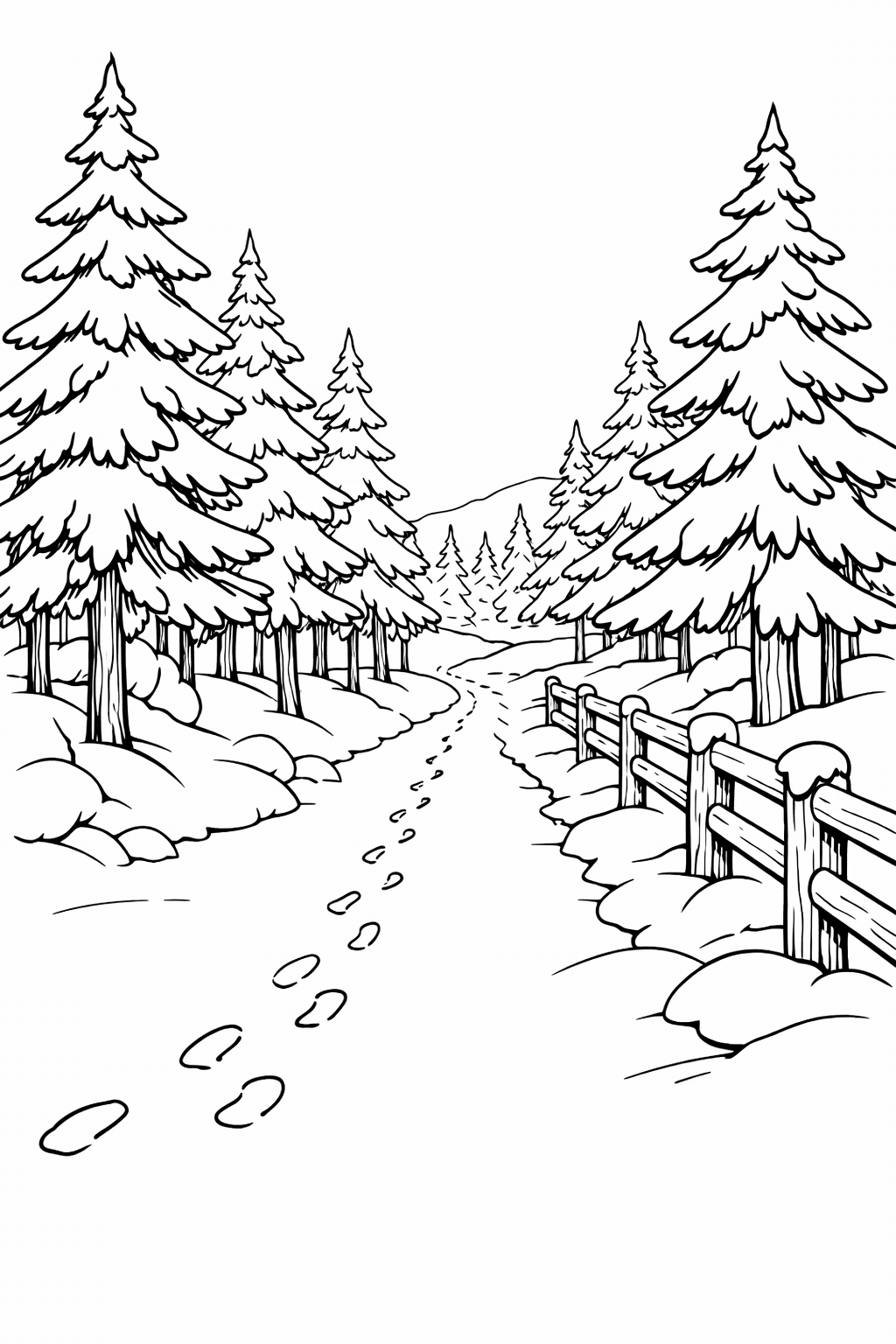 Verschneiter Weg Ausmalbild