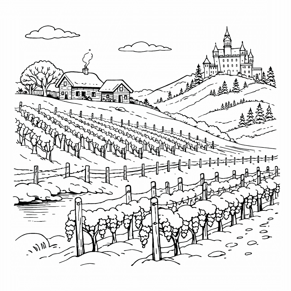 Verschneiter Weinberg Ausmalbild