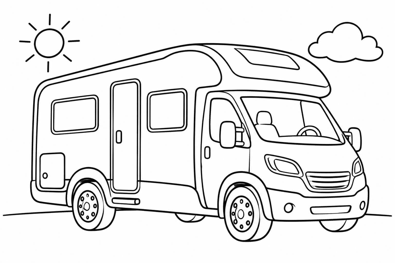 Wohnmobil zum Ausmalen – Ausmalbild in Schwarz-Weiß
