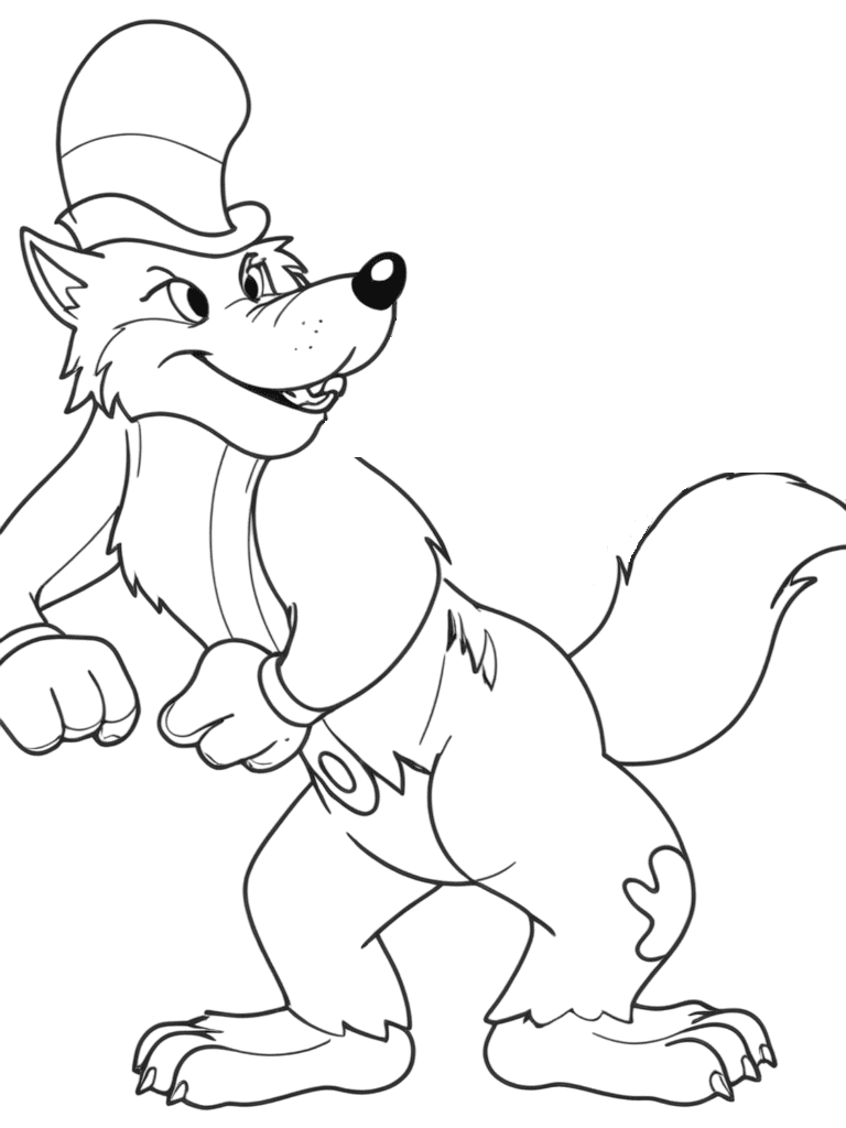 Böser Wolf und drei Schweinchen Ausmalbild