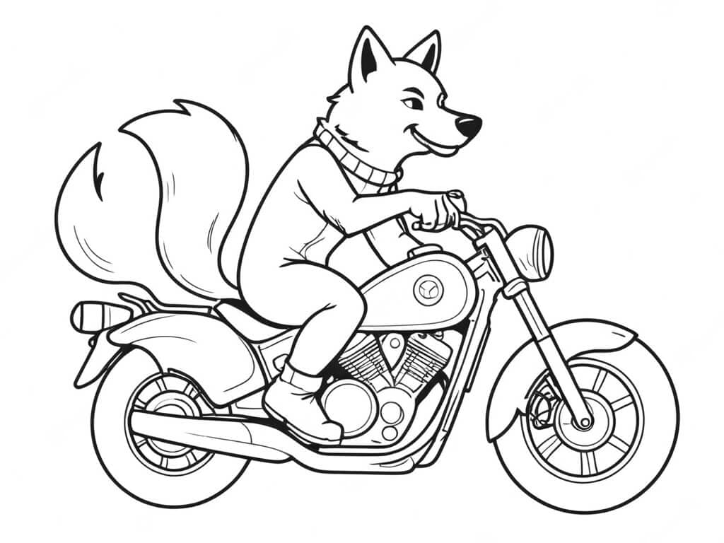 Wolf auf Motorrad Ausmalbild