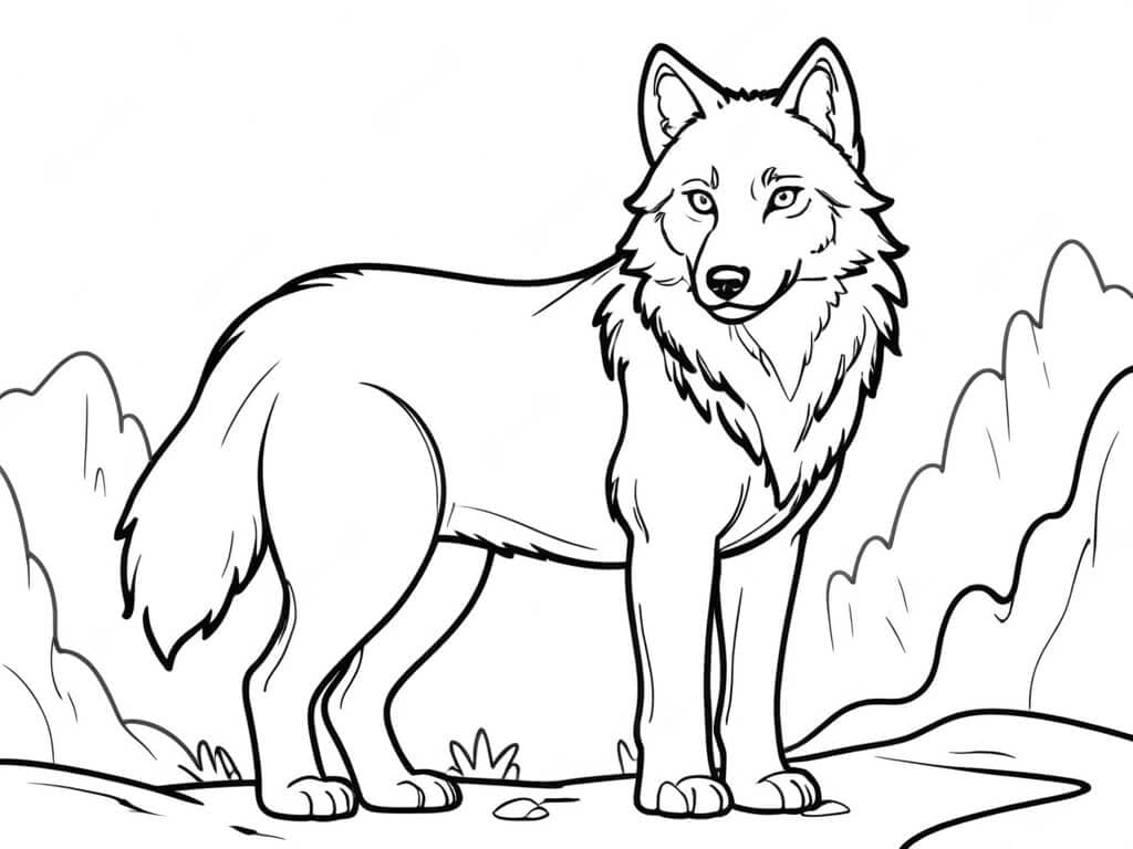 Wolf in den Bergen Ausmalbild