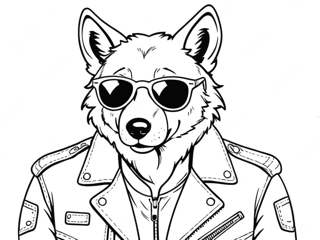 Wolf mit Lederjacke Ausmalbild