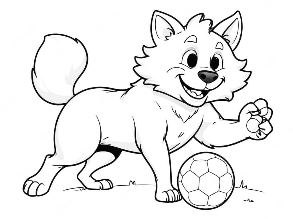 Wolf spielt Fußball Ausmalbild