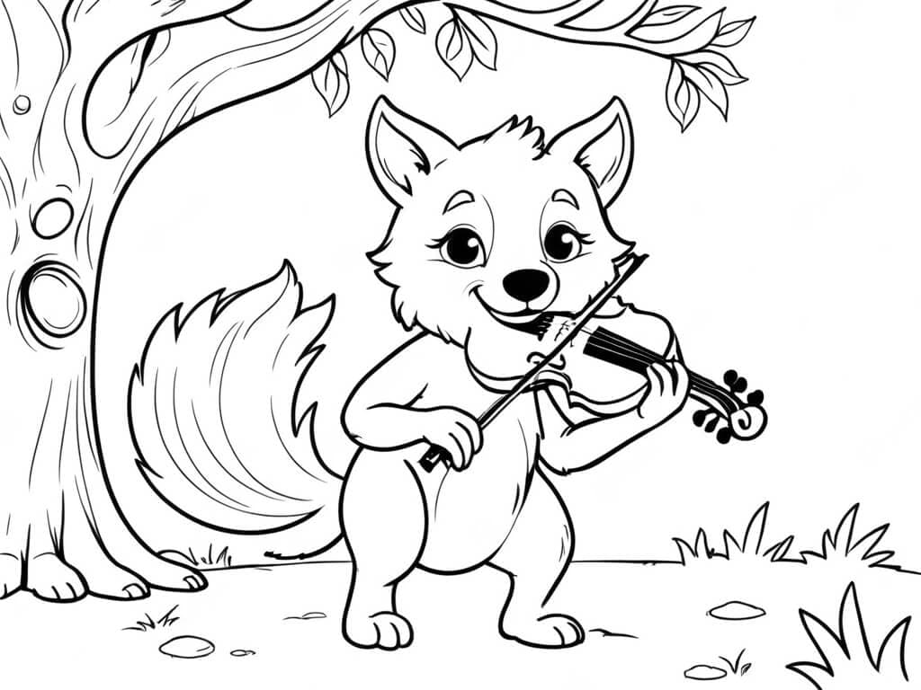 Wolf spielt Geige Ausmalbild
