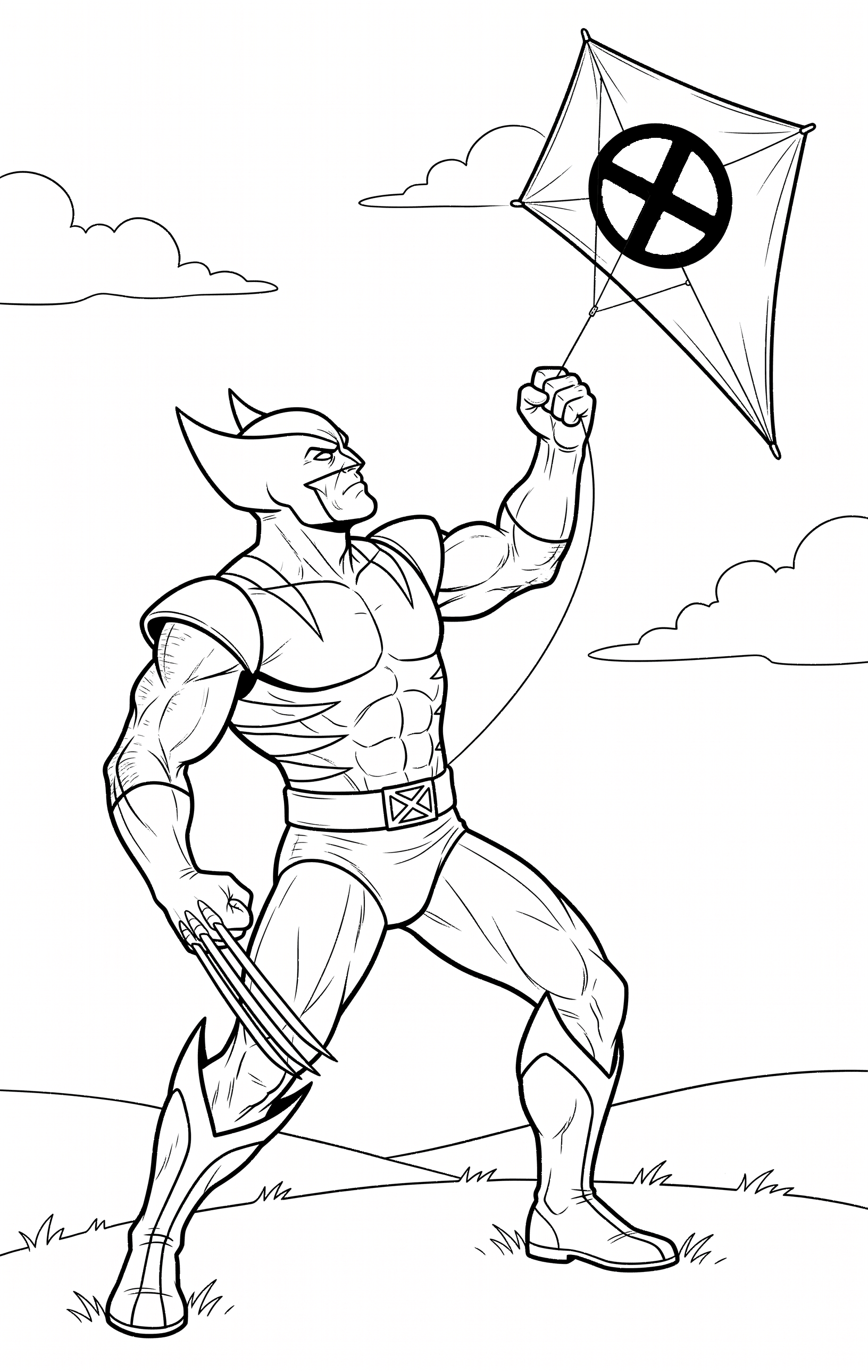 Wolverine lässt Drachen fliegen Ausmalbild