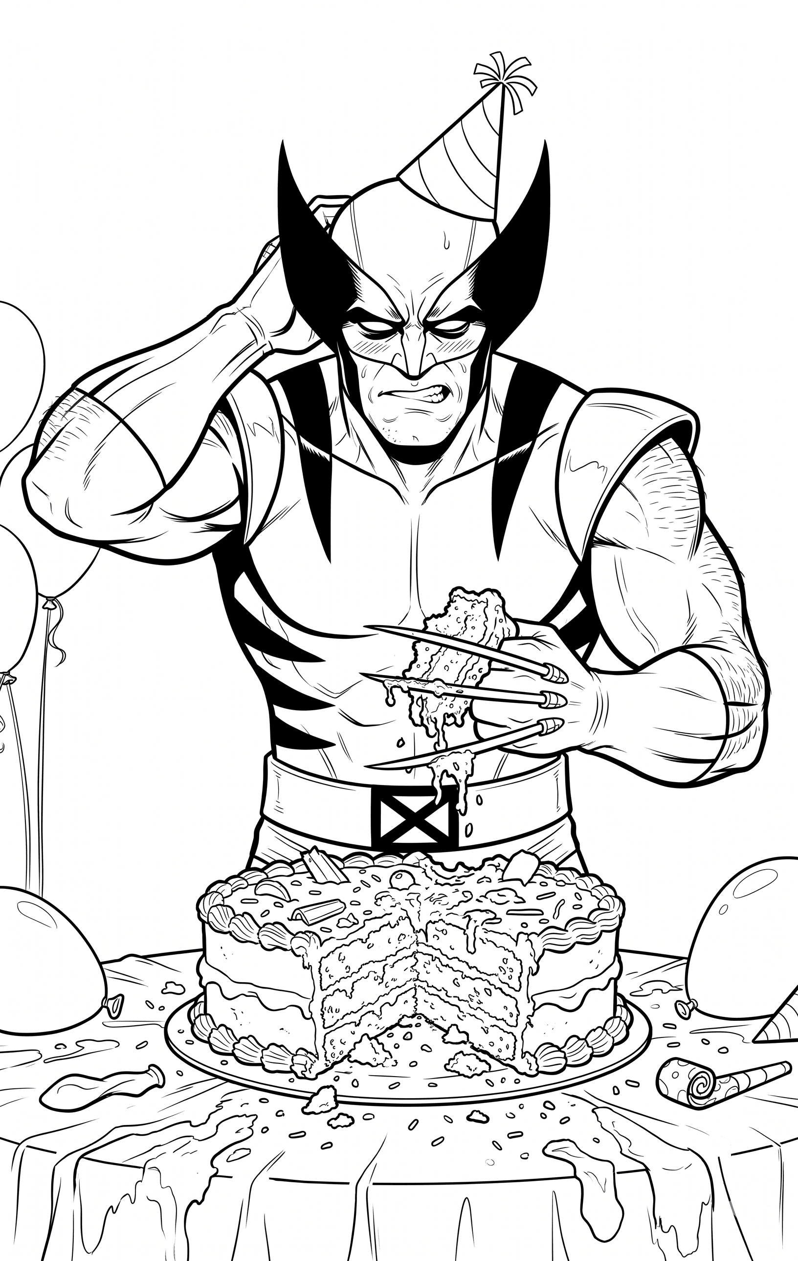 Wolverine mit Geburtstagskuchen Ausmalbild