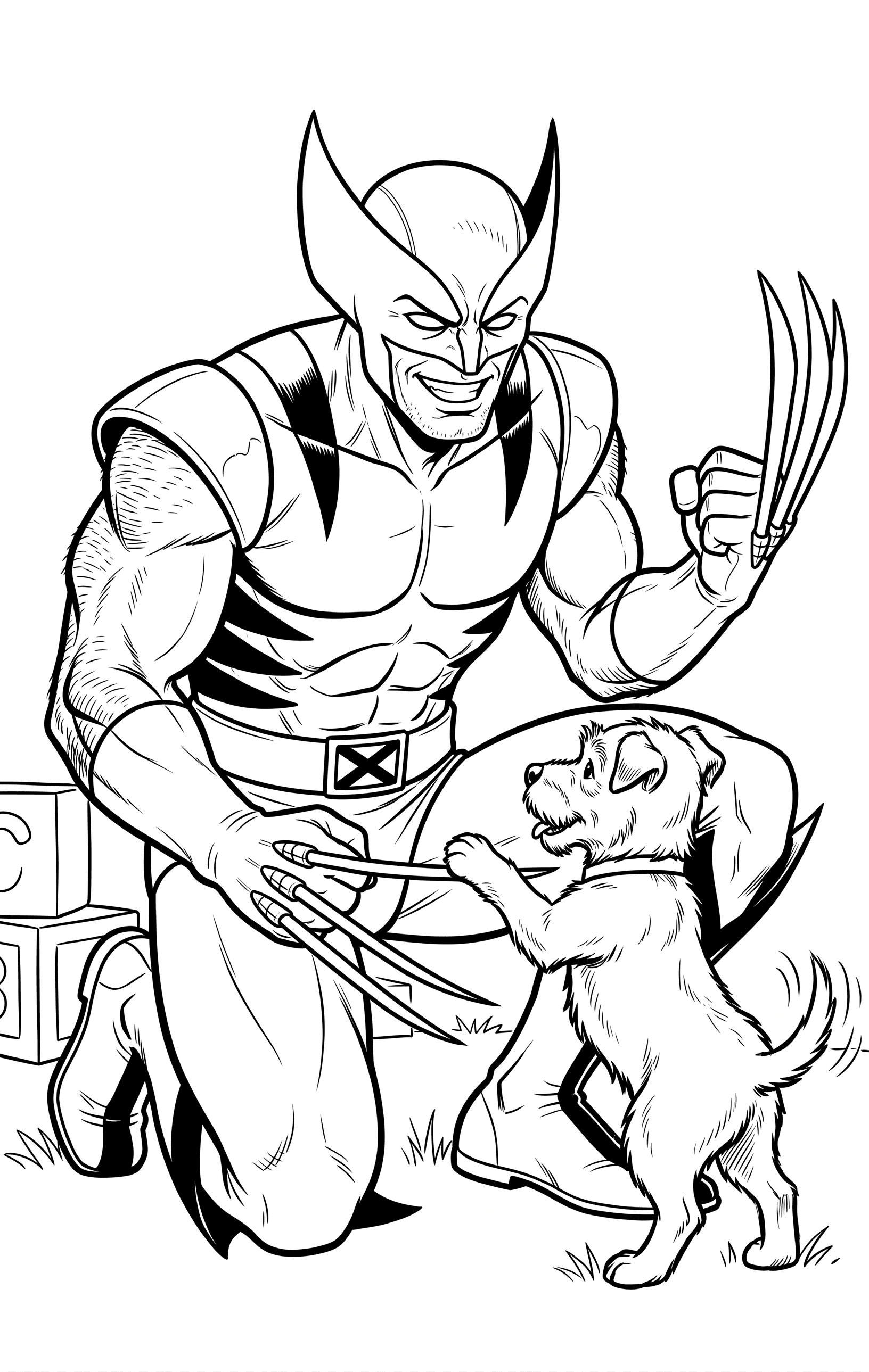 Wolverine mit Hundewelpe Ausmalbild