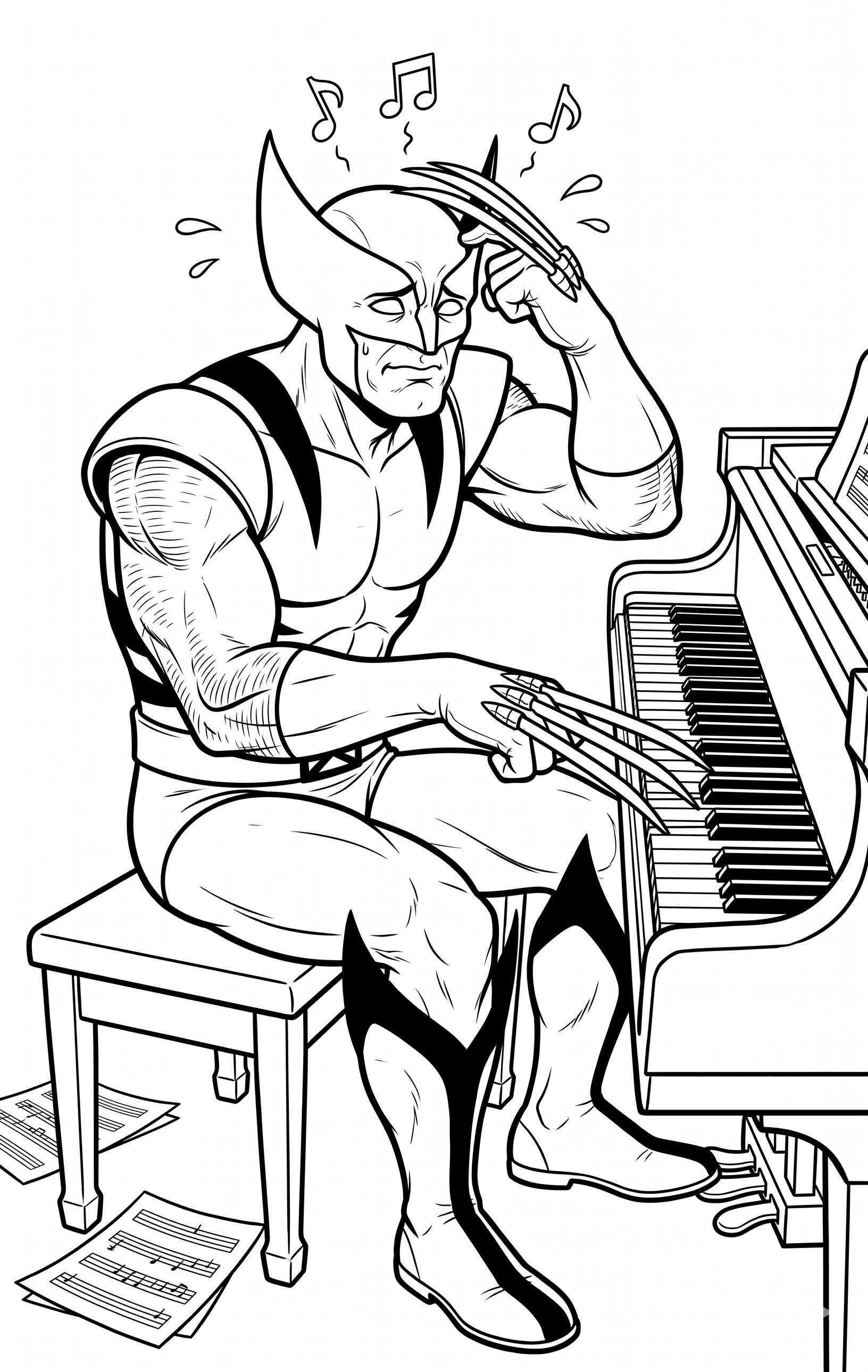 Wolverine spielt Klavier Ausmalbild