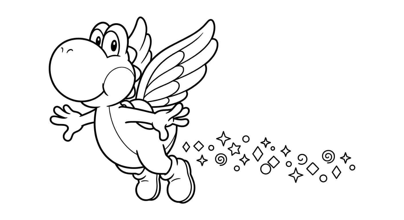 Fliegender Yoshi – kostenlose Yoshi Malvorlage zum Ausdrucken