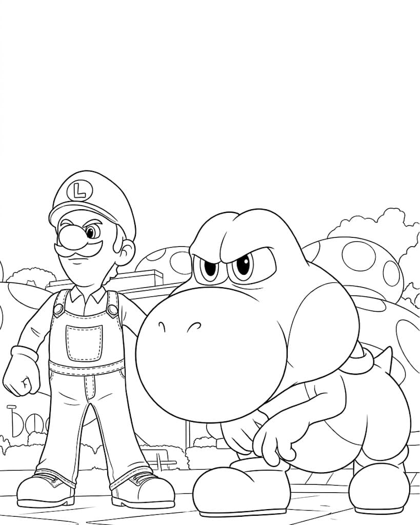 Luigi und Yoshi – kostenlose Yoshi Malvorlage zum Ausdrucken