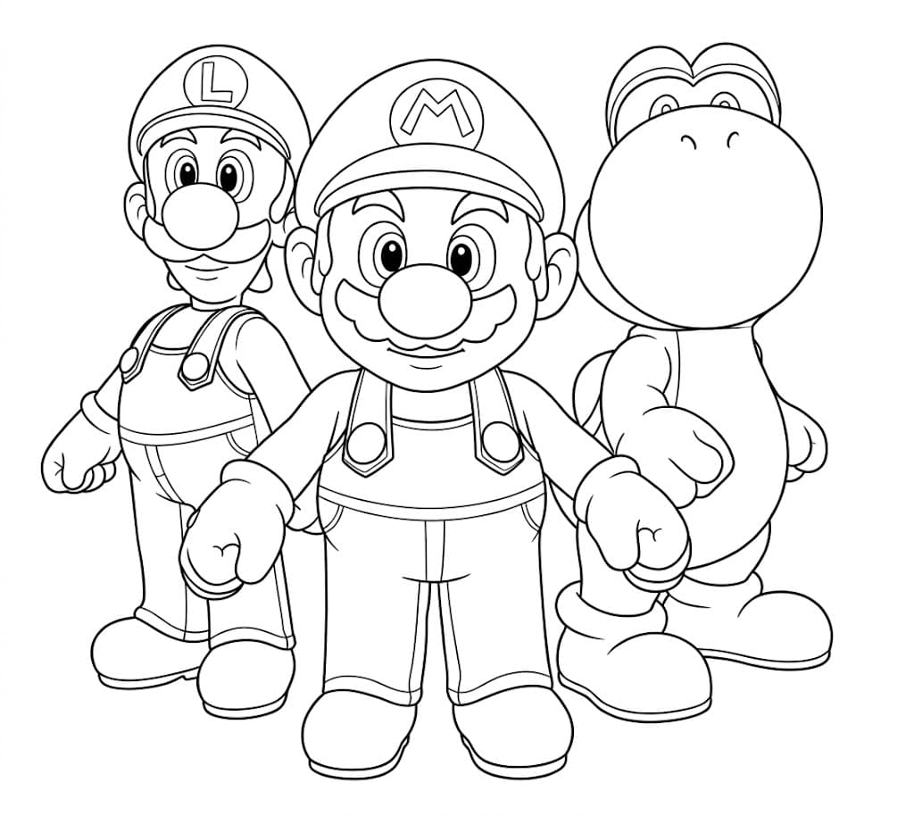 Mario, Luigi und Yoshi – kostenlose Yoshi Malvorlage zum Ausdrucken