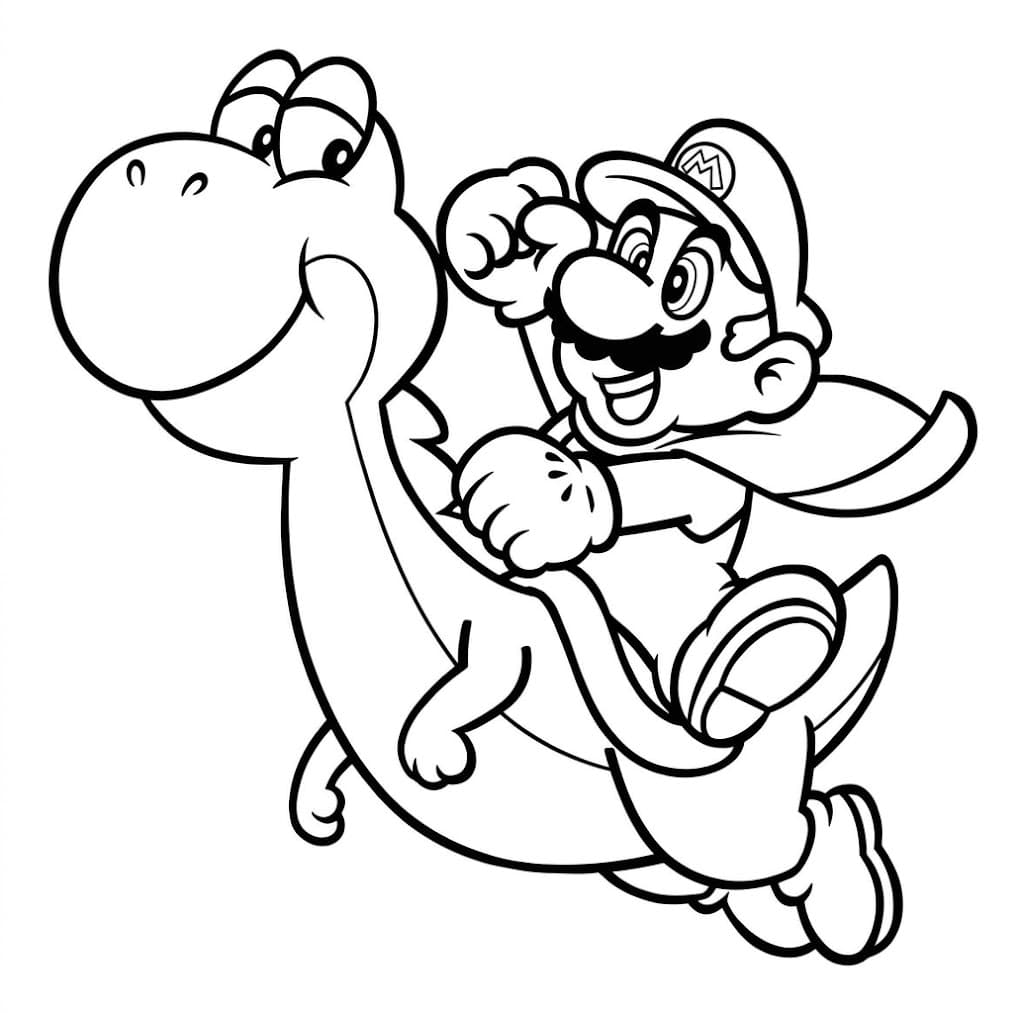 Super Mario und Yoshi – kostenlose Yoshi Malvorlage zum Ausdrucken