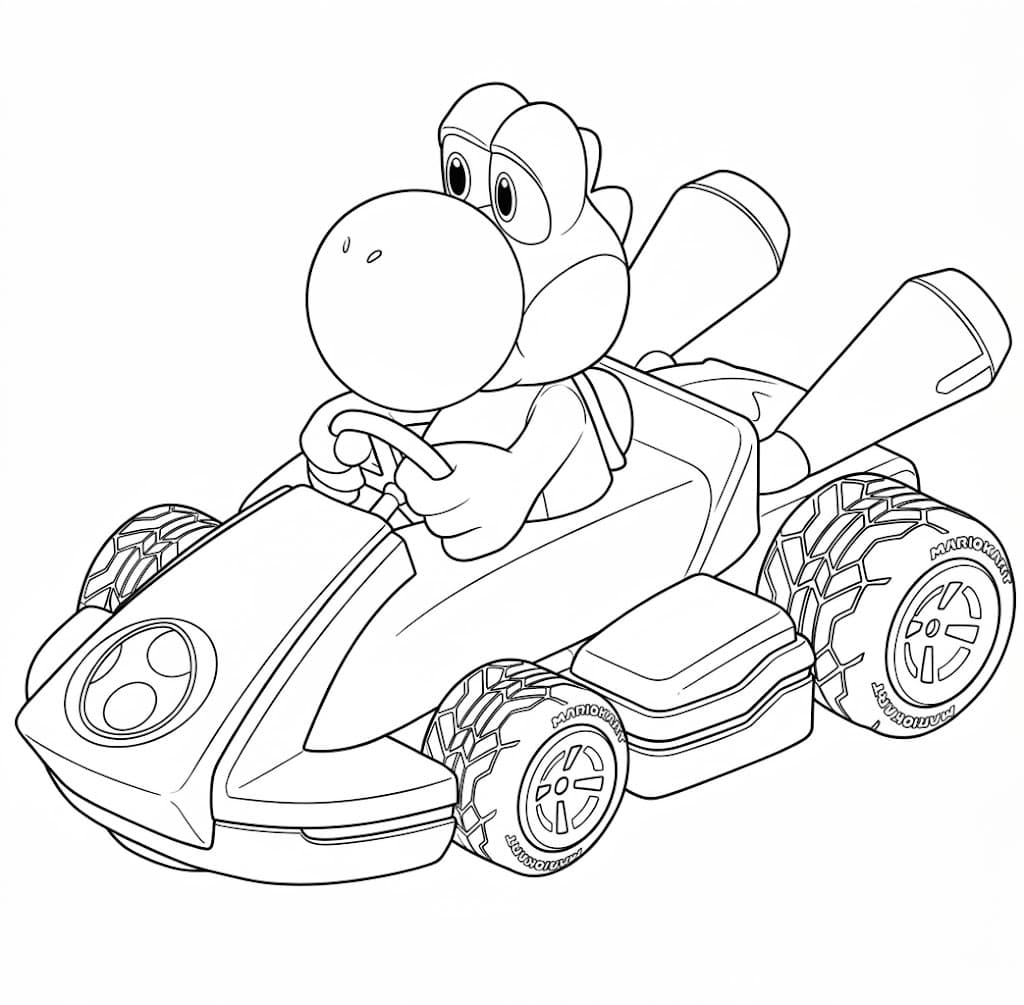 Yoshi in Mario Kart – kostenlose Yoshi Malvorlage zum Ausdrucken