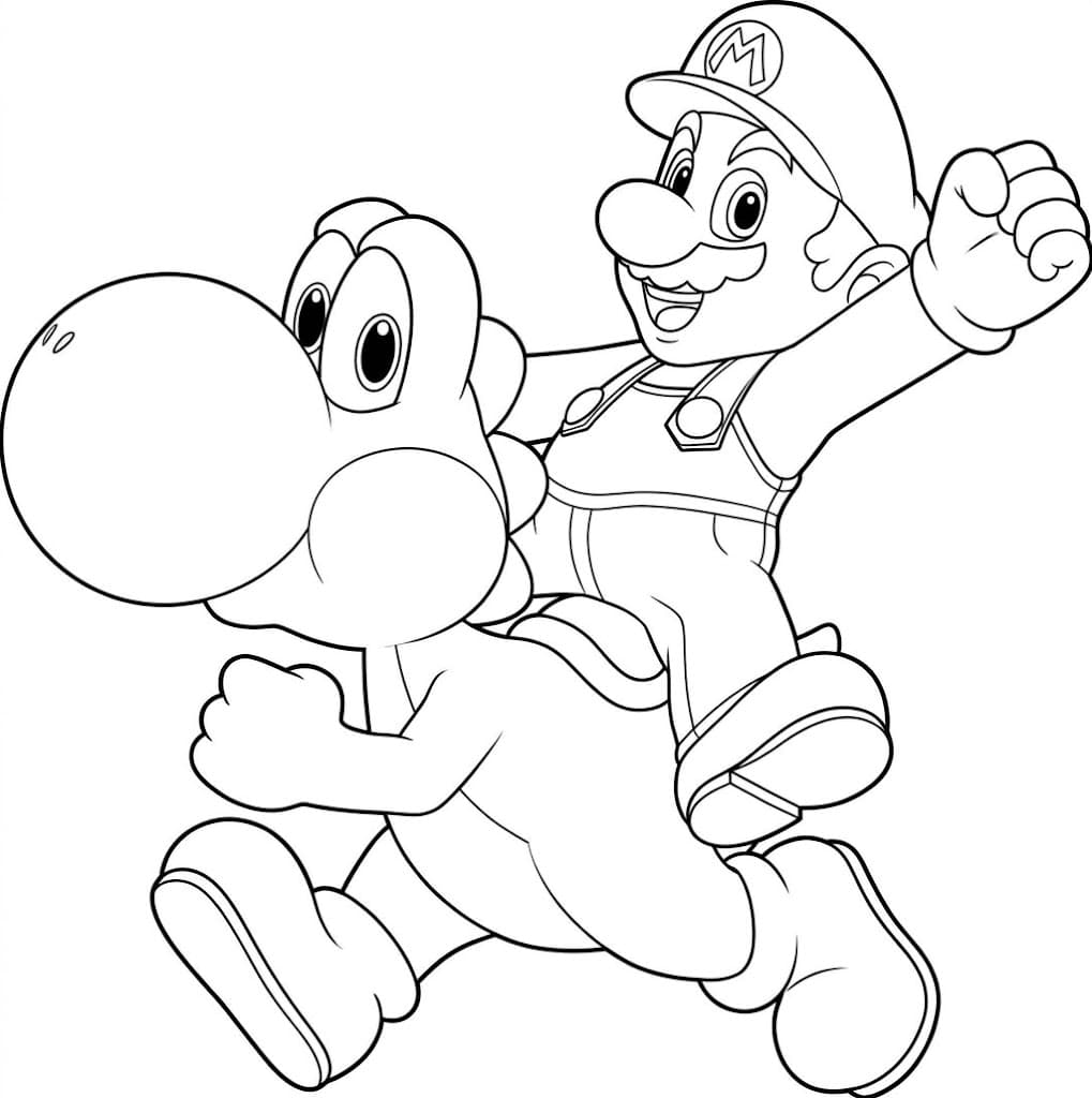 Yoshi und Mario – kostenlose Yoshi Malvorlage zum Ausdrucken