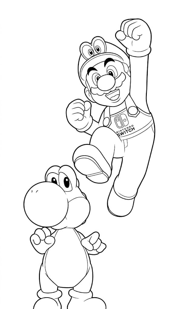 Yoshi und Super Mario – kostenlose Yoshi Malvorlage zum Ausdrucken