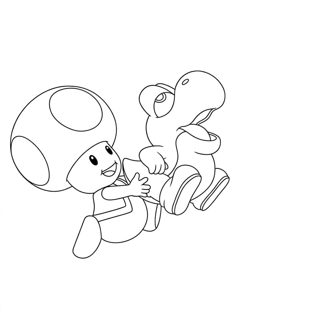Yoshi und Toad – kostenlose Yoshi Malvorlage zum Ausdrucken