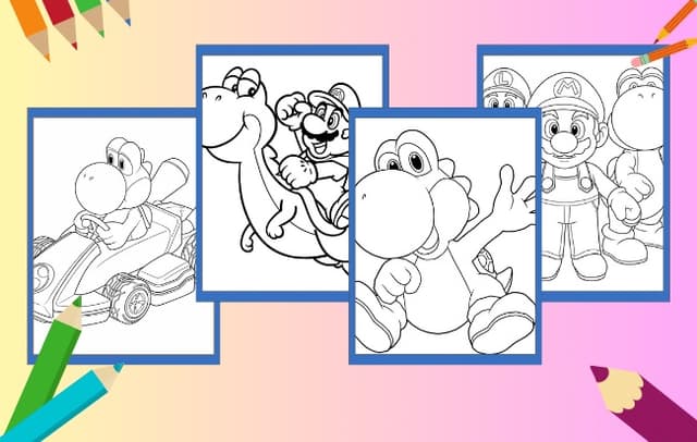 Yoshi Ausmalbilder mit Mario, Luigi, Toad und bunten Yoshis