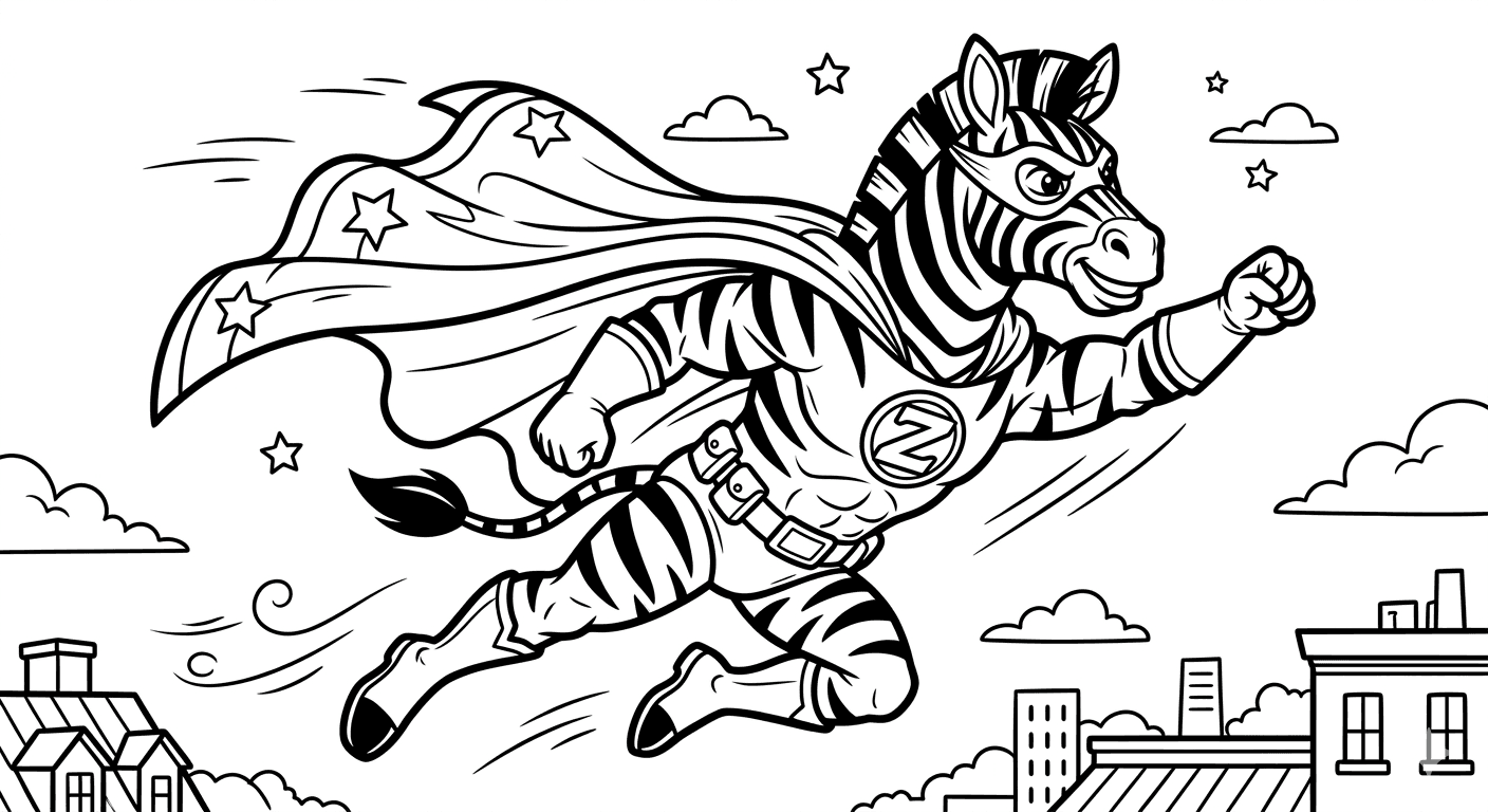 Superhelden-Zebra Ausmalbild