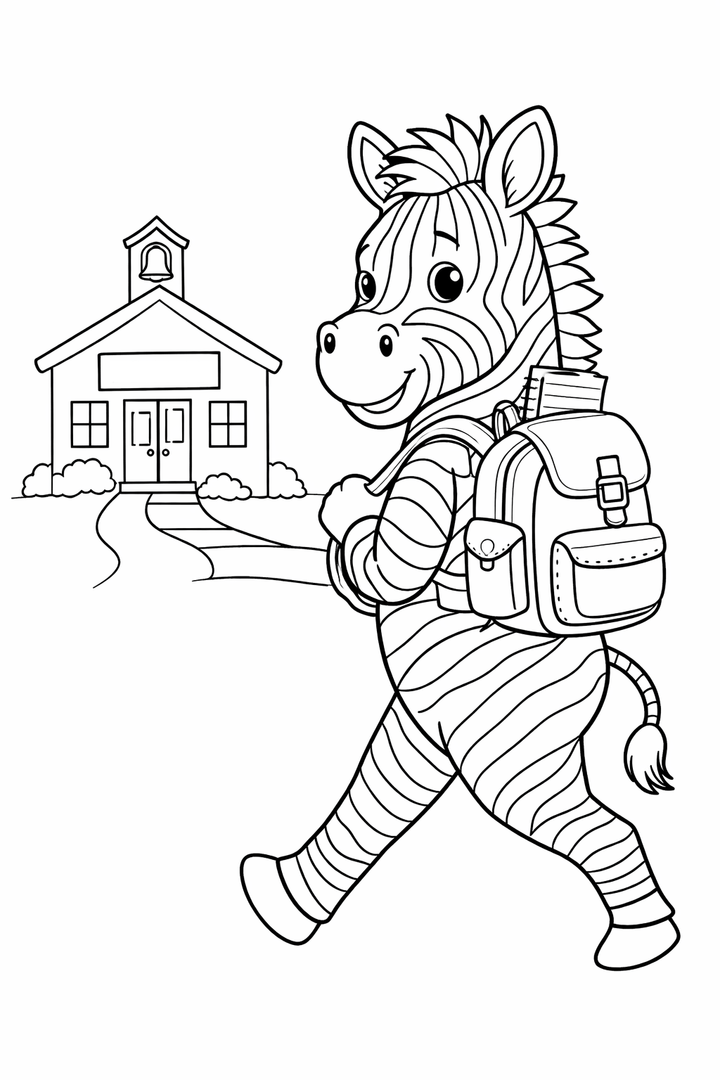Zebra auf dem Weg zur Schule Ausmalbild