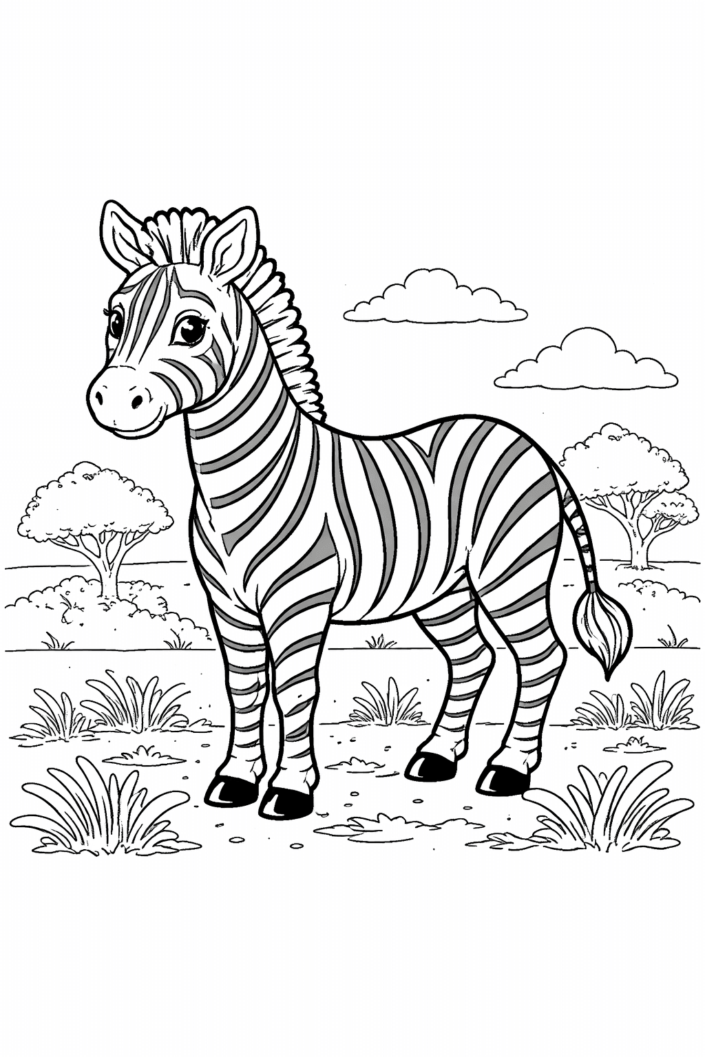 Zebra in Wolken Ausmalbild