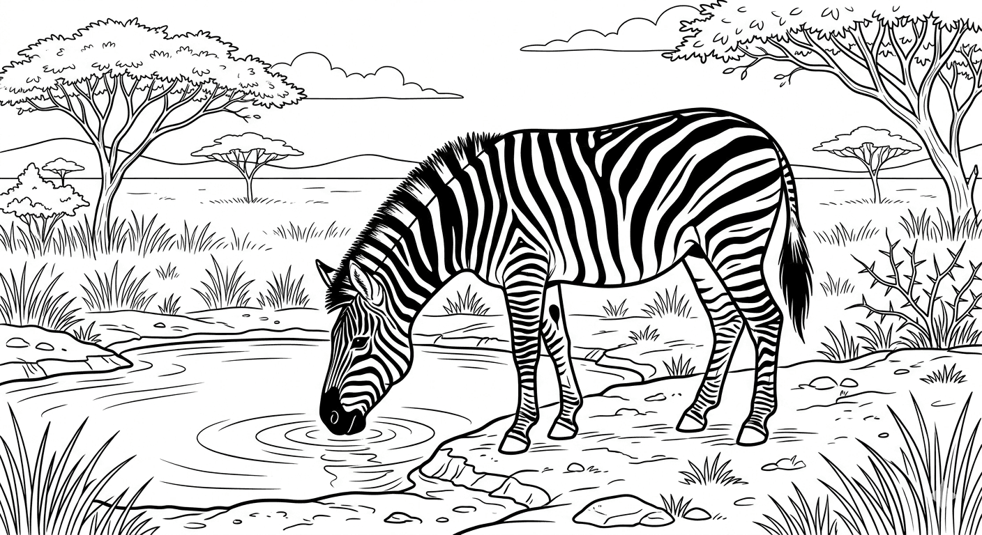 Zebra trinkt Wasser Ausmalbild