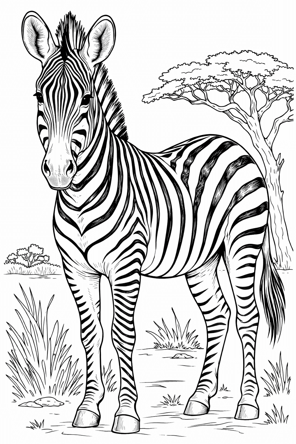Zebra und Baum Ausmalbild