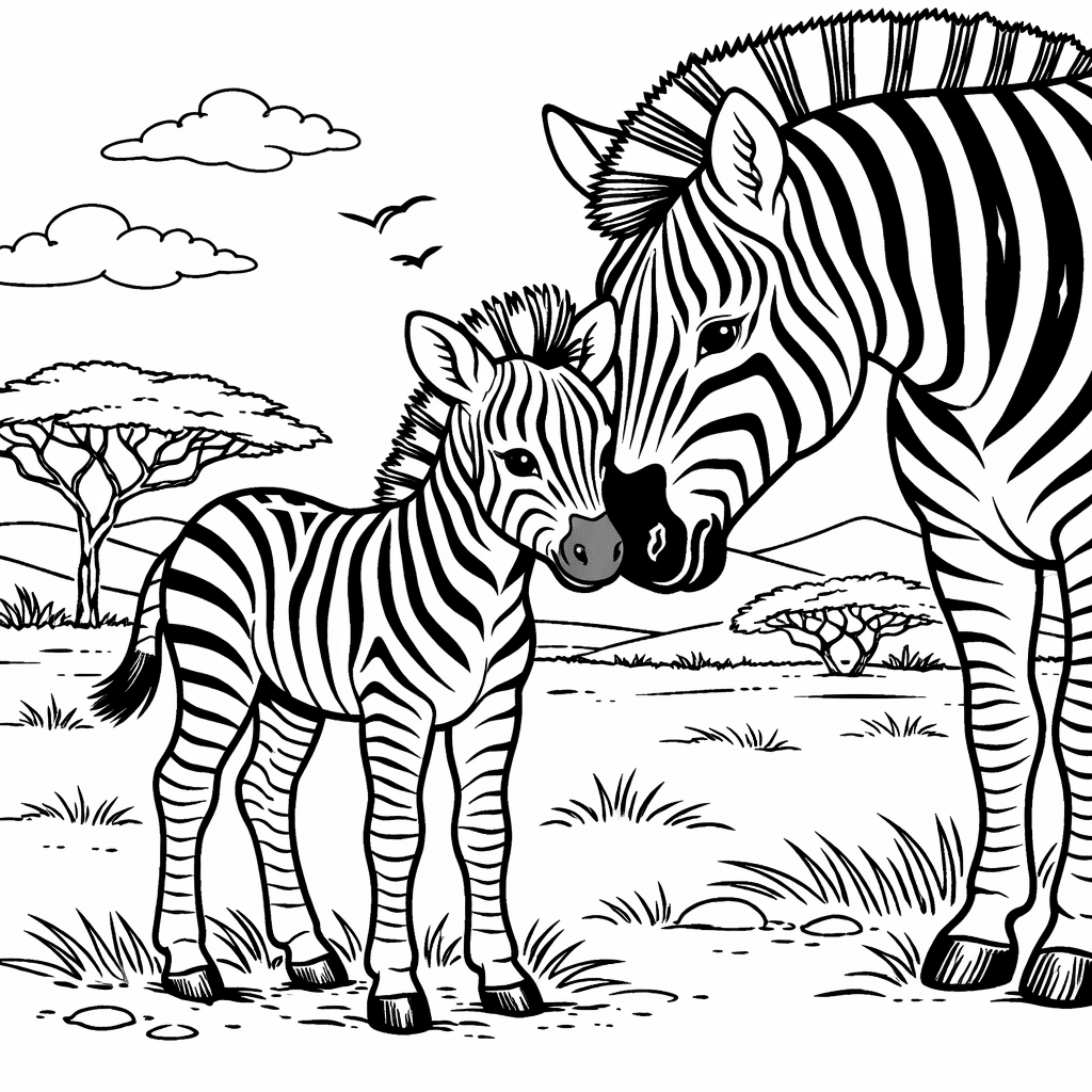 Zebrafohlen und Mutter Ausmalbild
