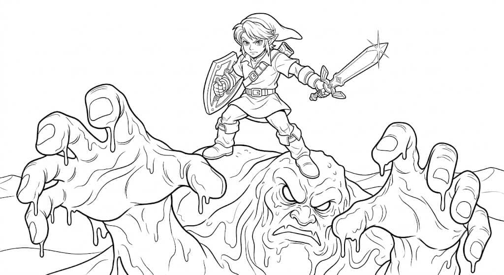 Link im Kampf Zelda Ausmalbild