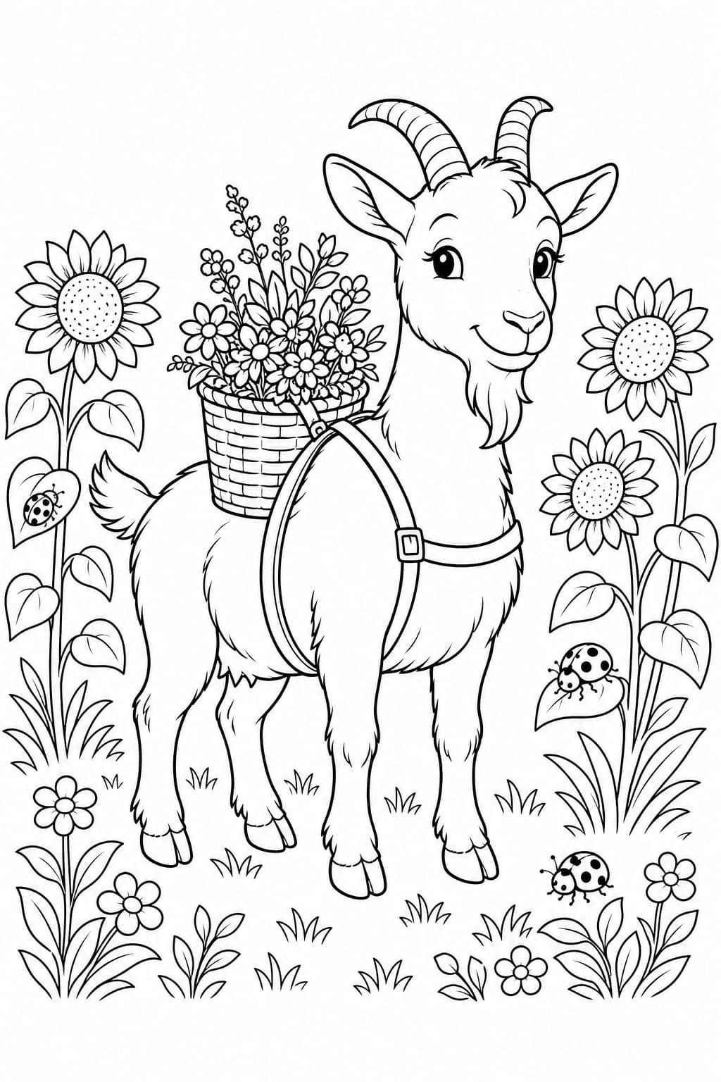 Ziege mit Blumen Ausmalbild