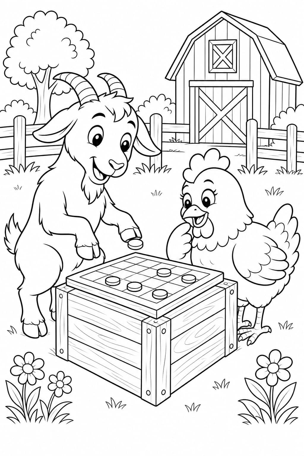 Ziege und Huhn Ausmalbild