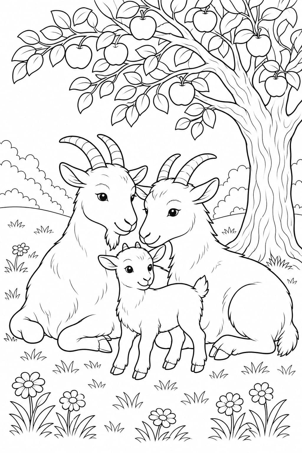 Ziegenfamilie Ausmalbild