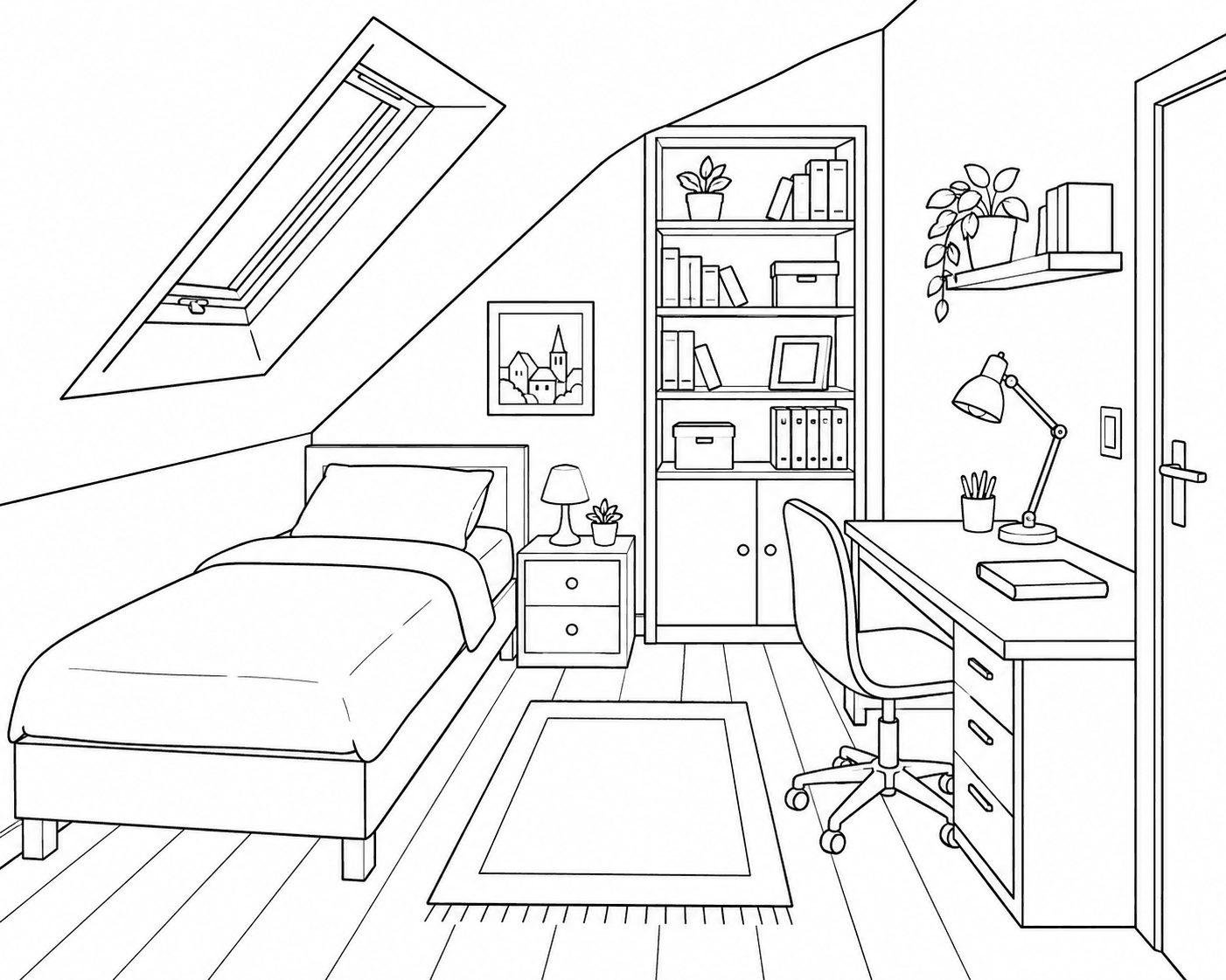 Dachgeschosszimmer Ausmalbild