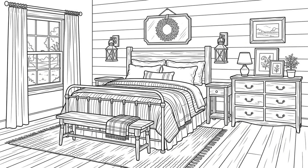 Farmhouse Schlafzimmer Ausmalbild