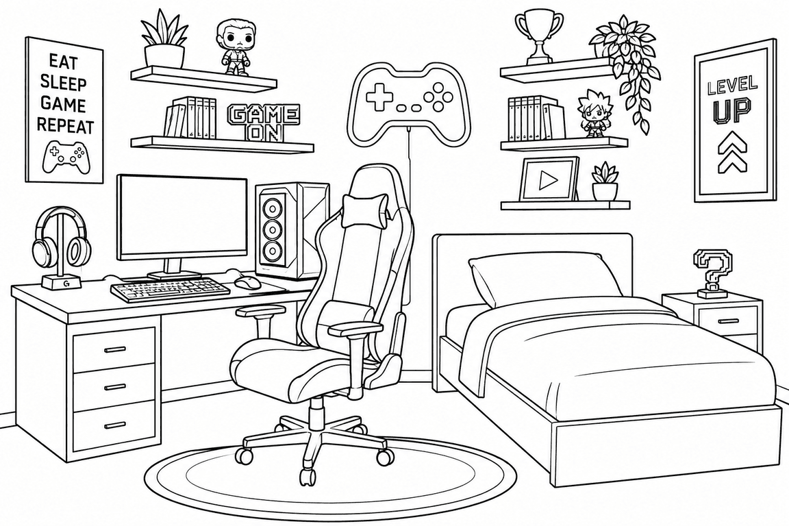 Gaming Zimmer Ausmalbild