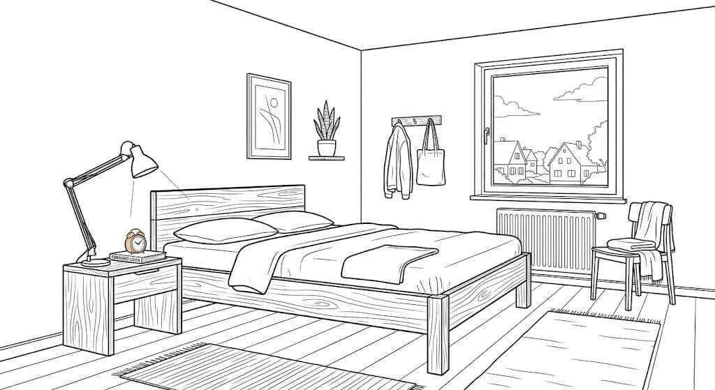 Minimalistisches Zimmer Ausmalbild