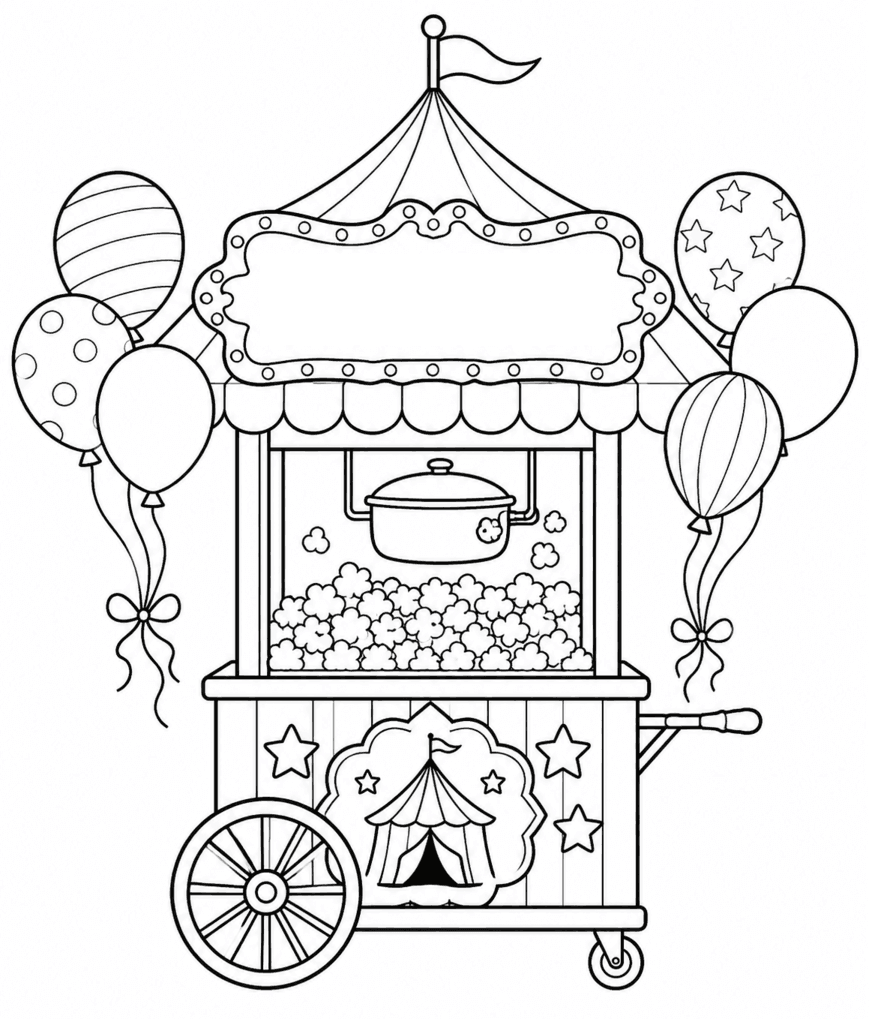 Zirkus Popcornwagen Ausmalbild