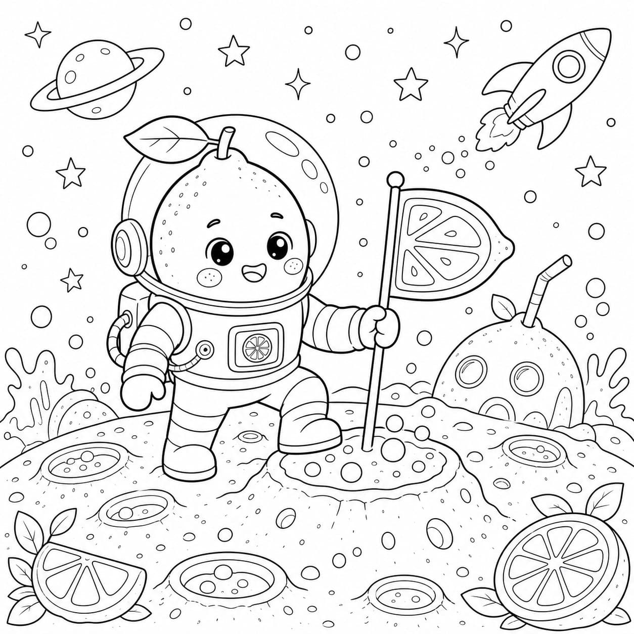 Astronauten Zitrone auf dem Limonadenplaneten Ausmalbild
