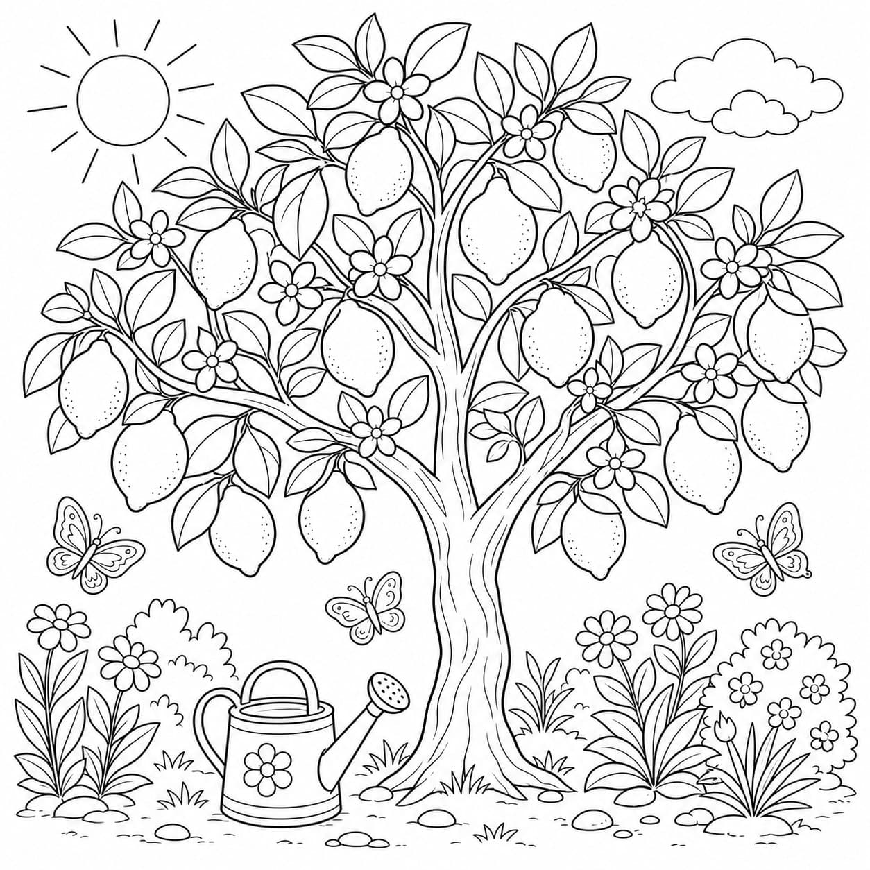 Zitrone am Baum Ausmalbild