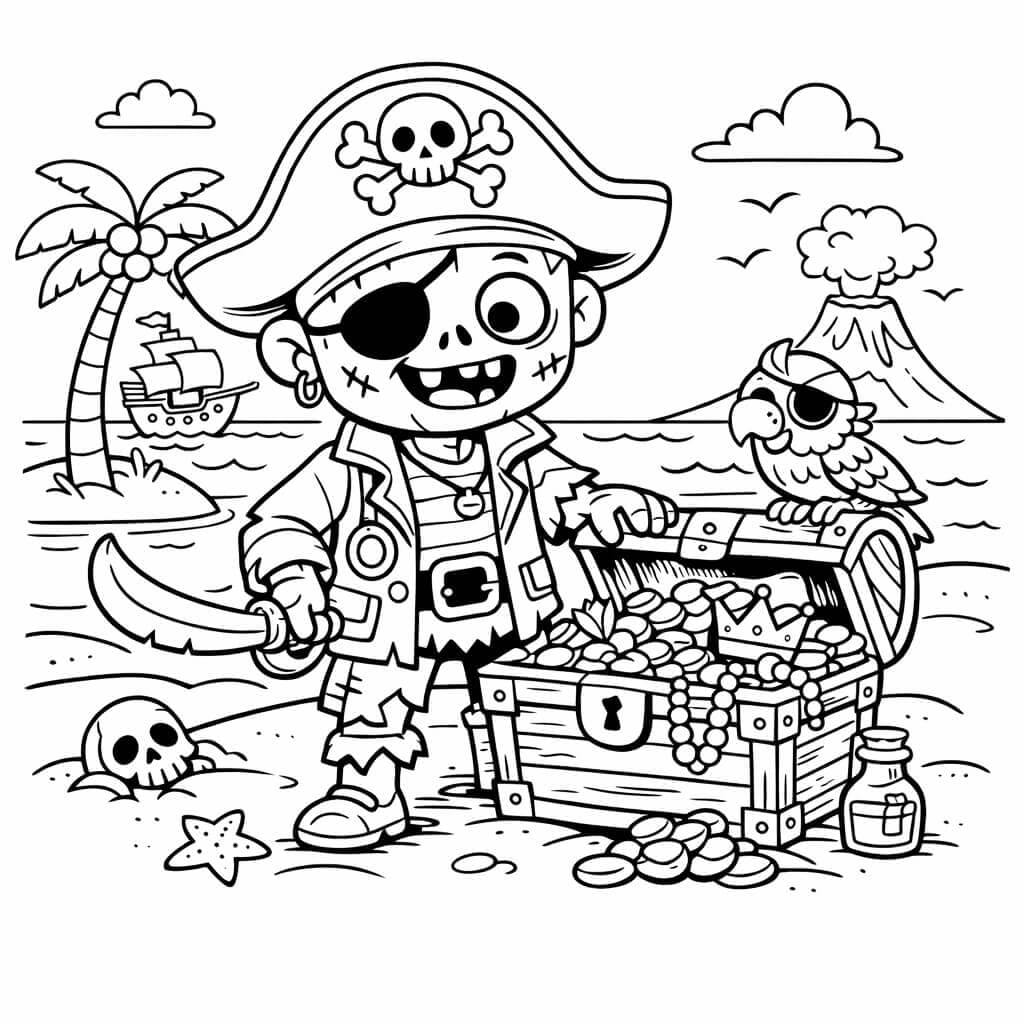 Piraten-Zombie Ausmalbild
